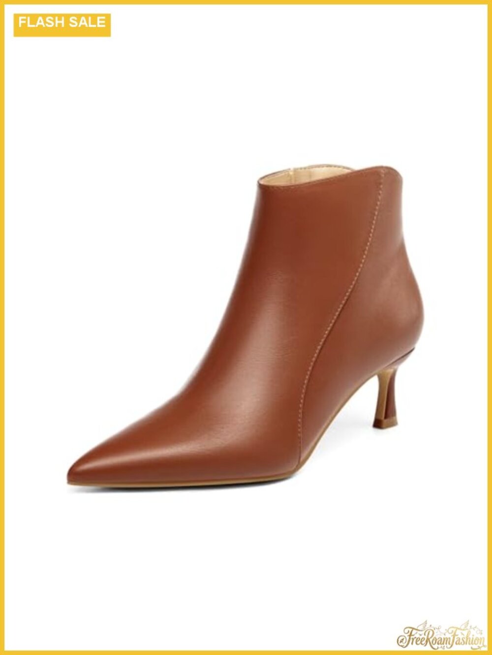 Kitten Heel Ankle Boots Pointed Toe Side Zipper Faux Leather Fall Winter Booties